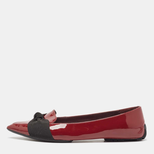 Original Burberry Burgundy Patent Leather Bow Ballet Flats Size 37.5