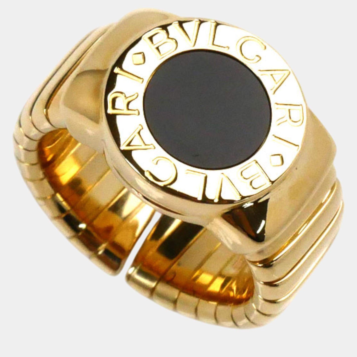 Original Bvlgari 18K Yellow Gold Onyx Ring Size Japan 9.5 EU 50