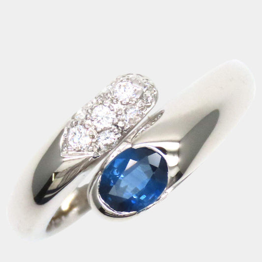 Original Bvlgari 18k White Gold Diamond Sapphire Ring Size Japan 12 EU 52