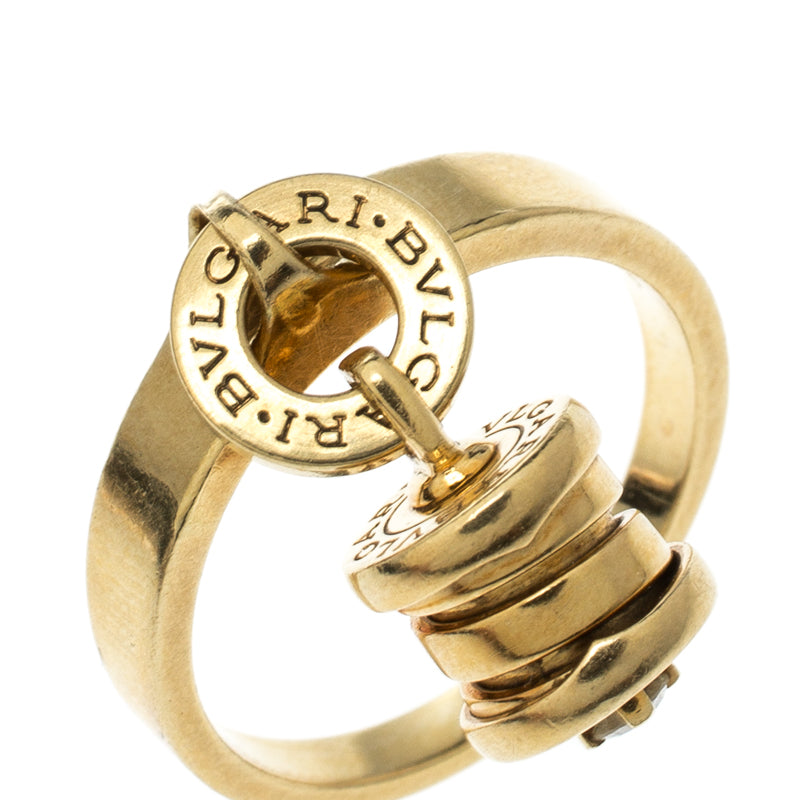 Original Bvlgari B.Zero1 18k Yellow Gold Diamond Charm Ring Size 56