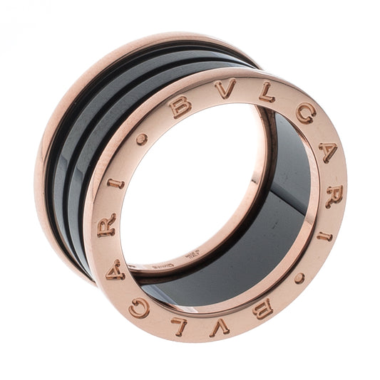 Original Bvlgari B.Zero1 4-Band Black Ceramic 18k Rose Gold Ring Size 59