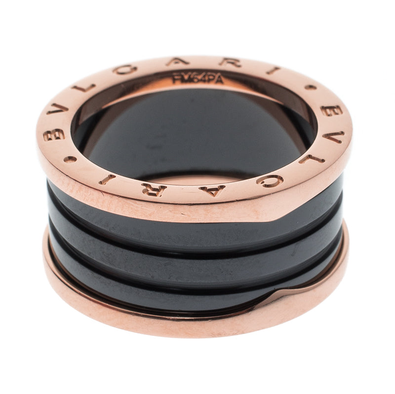 Original Bvlgari B.Zero1 4-Band Black Ceramic 18k Rose Gold Ring Size 59