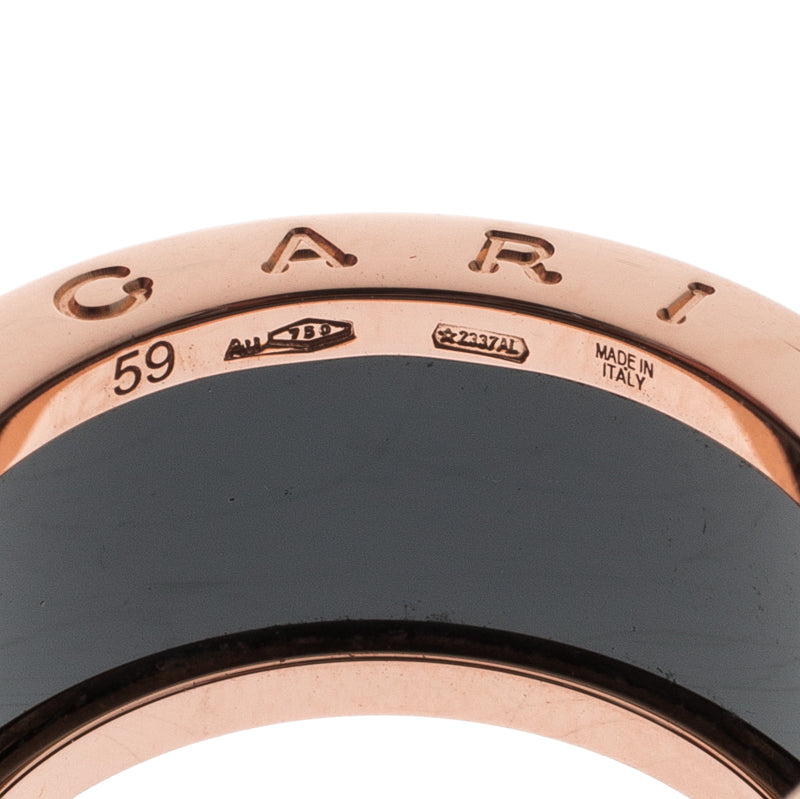 Original Bvlgari B.Zero1 4-Band Black Ceramic 18k Rose Gold Ring Size 59