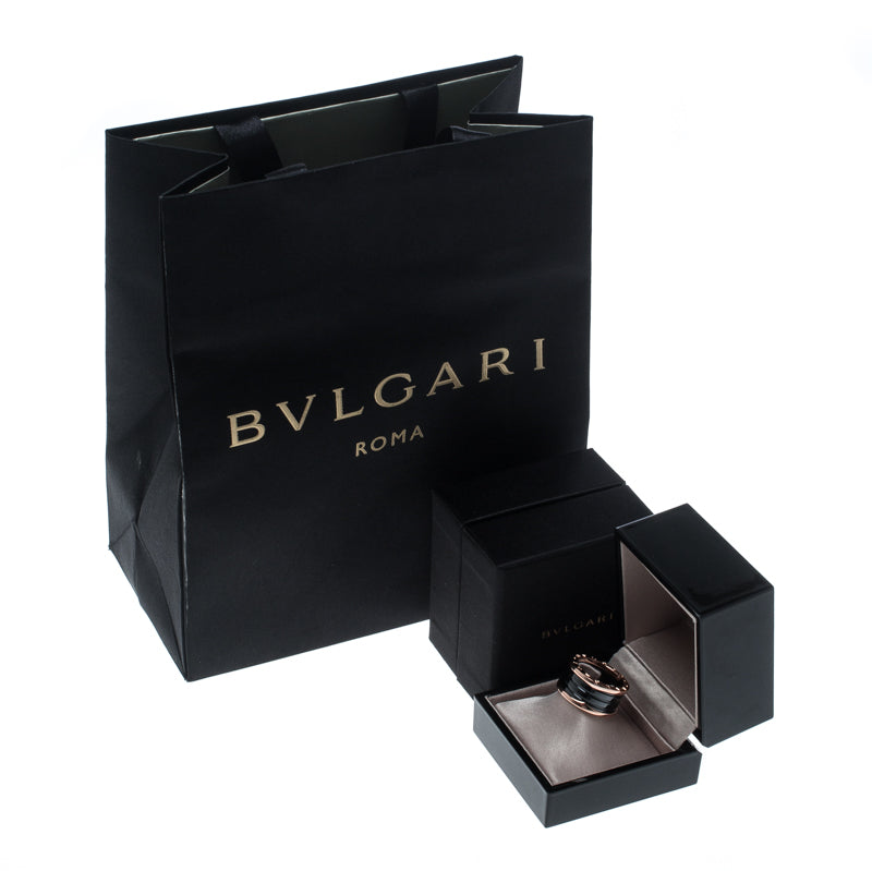 Original Bvlgari B.Zero1 4-Band Black Ceramic 18k Rose Gold Ring Size 59