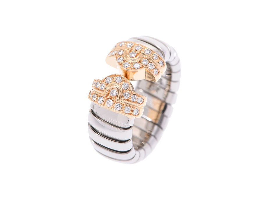 Original Bvlgari Parenthite Bogas 18K Yellow Gold And Diamond And Stainless Steel Ring Size 47