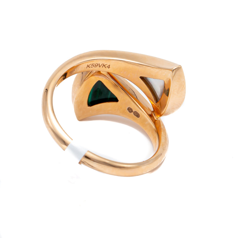 Original Bvlgari Divas Dream Contraire Rose Gold Mop & Malachite Ring Size 58