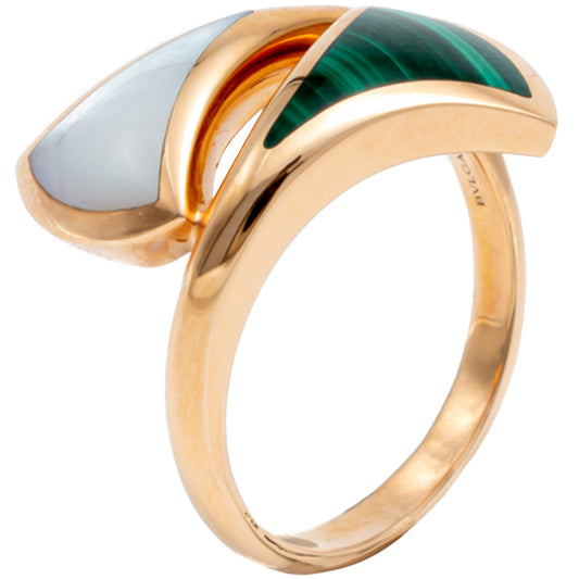 Original Bvlgari Divas Dream Contraire Rose Gold Mop & Malachite Ring Size 58