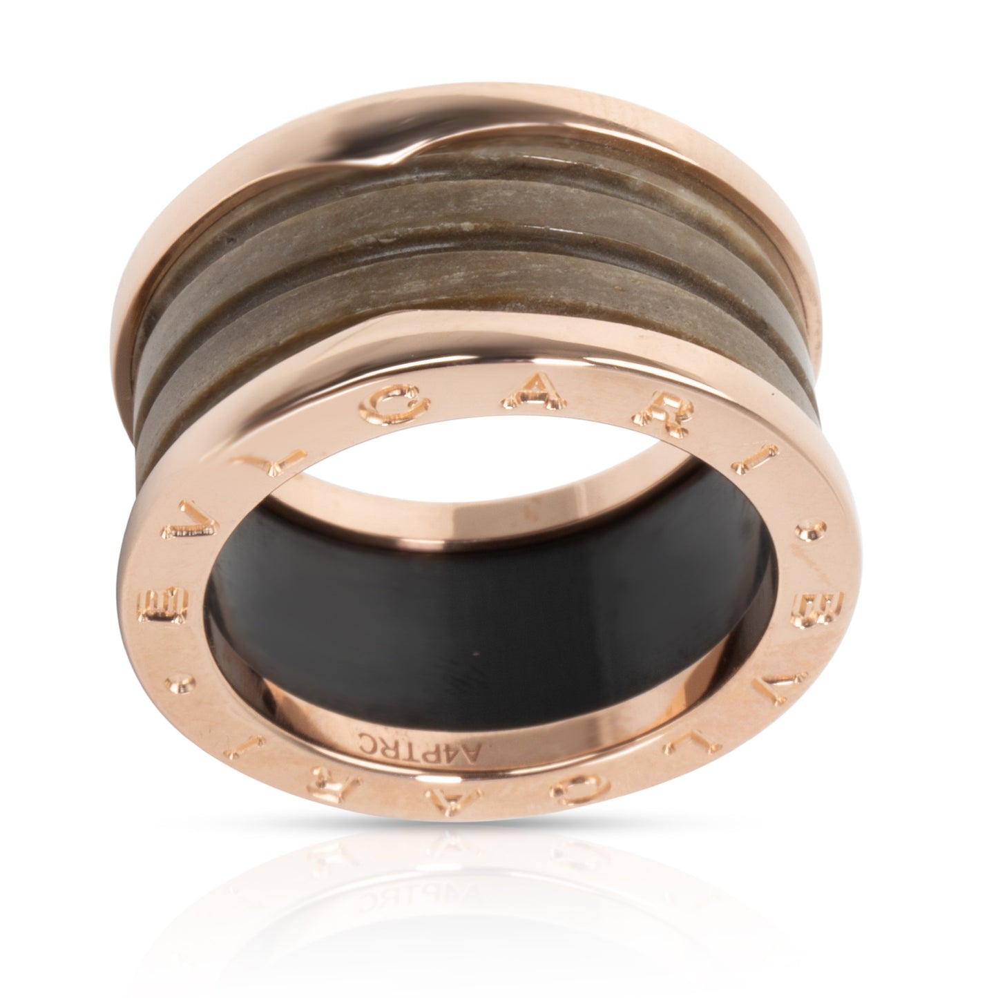 Original Bvlgari B.Zero1 Brown Marble 18K Rose Gold Band Ring Size 56