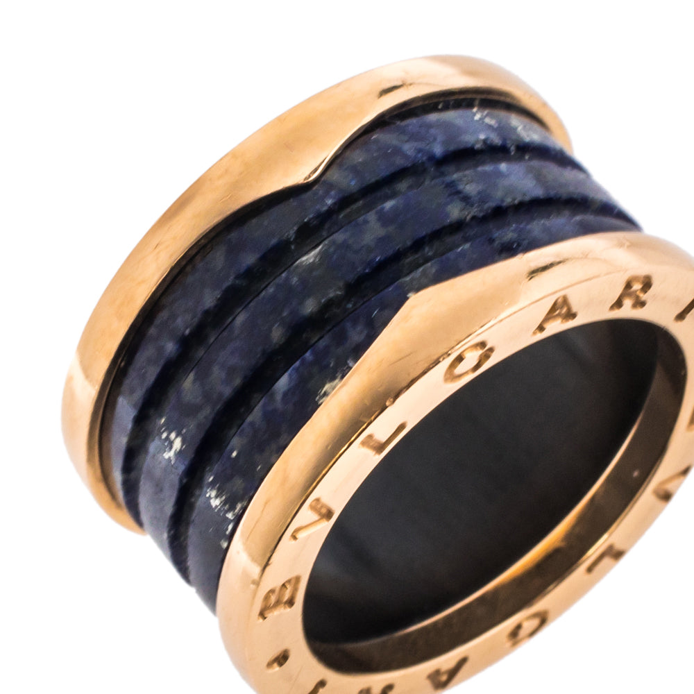 Original Bvlgari B.Zero1 Lapis Lazuli 18K Rose Gold 4-Band Ring Size 54