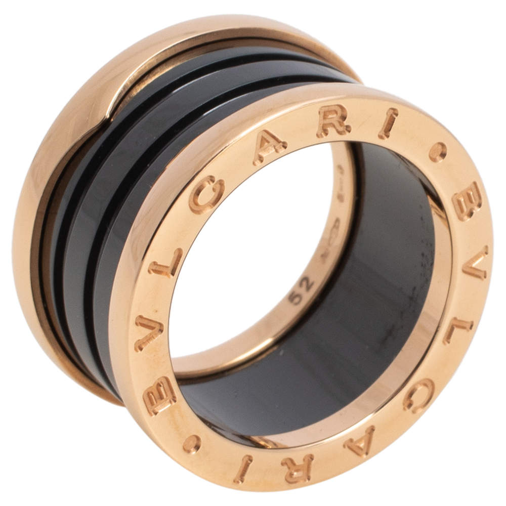 Original Bvlgari B.Zero1 4-Band Black Ceramic 18K Rose Gold Band Ring Size 52