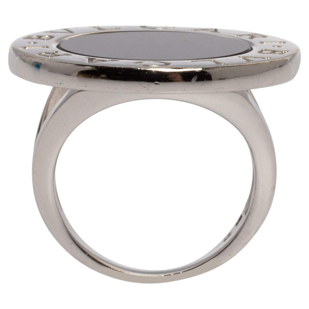 Original Bvlgari Onyx Inlay 18K White Gold Circular Ring Size 52