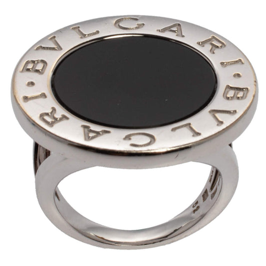 Original Bvlgari Onyx Inlay 18K White Gold Circular Ring Size 52