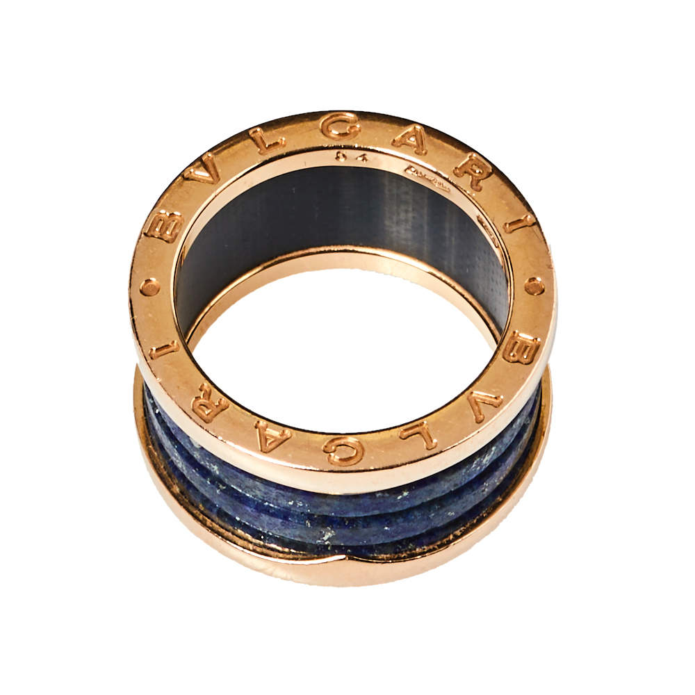 Original Bvlgari B.Zero1 Lapis Lazuli 18K Rose Gold Three Band Ring Size 54