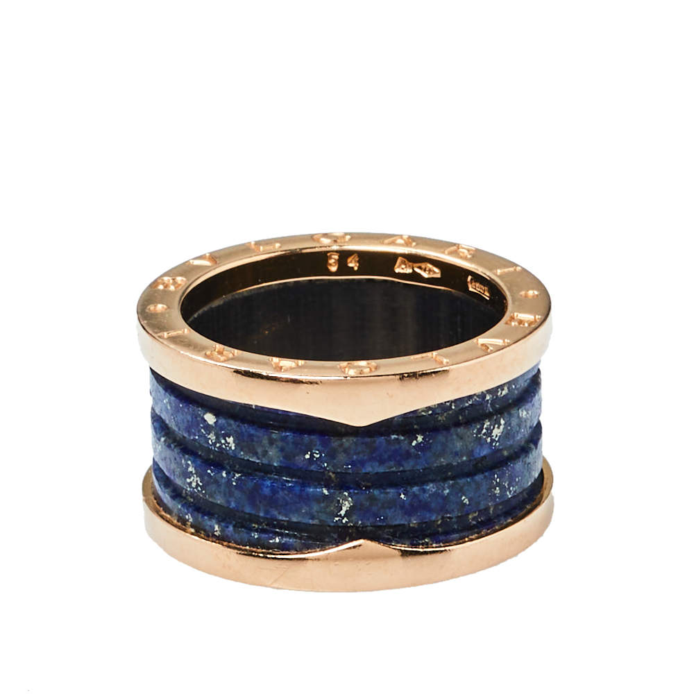 Original Bvlgari B.Zero1 Lapis Lazuli 18K Rose Gold Three Band Ring Size 54