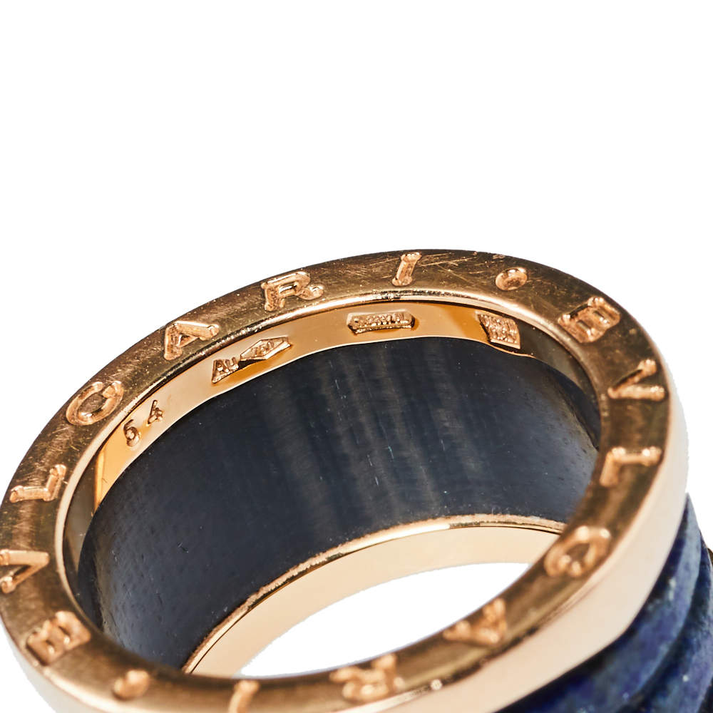 Original Bvlgari B.Zero1 Lapis Lazuli 18K Rose Gold Three Band Ring Size 54