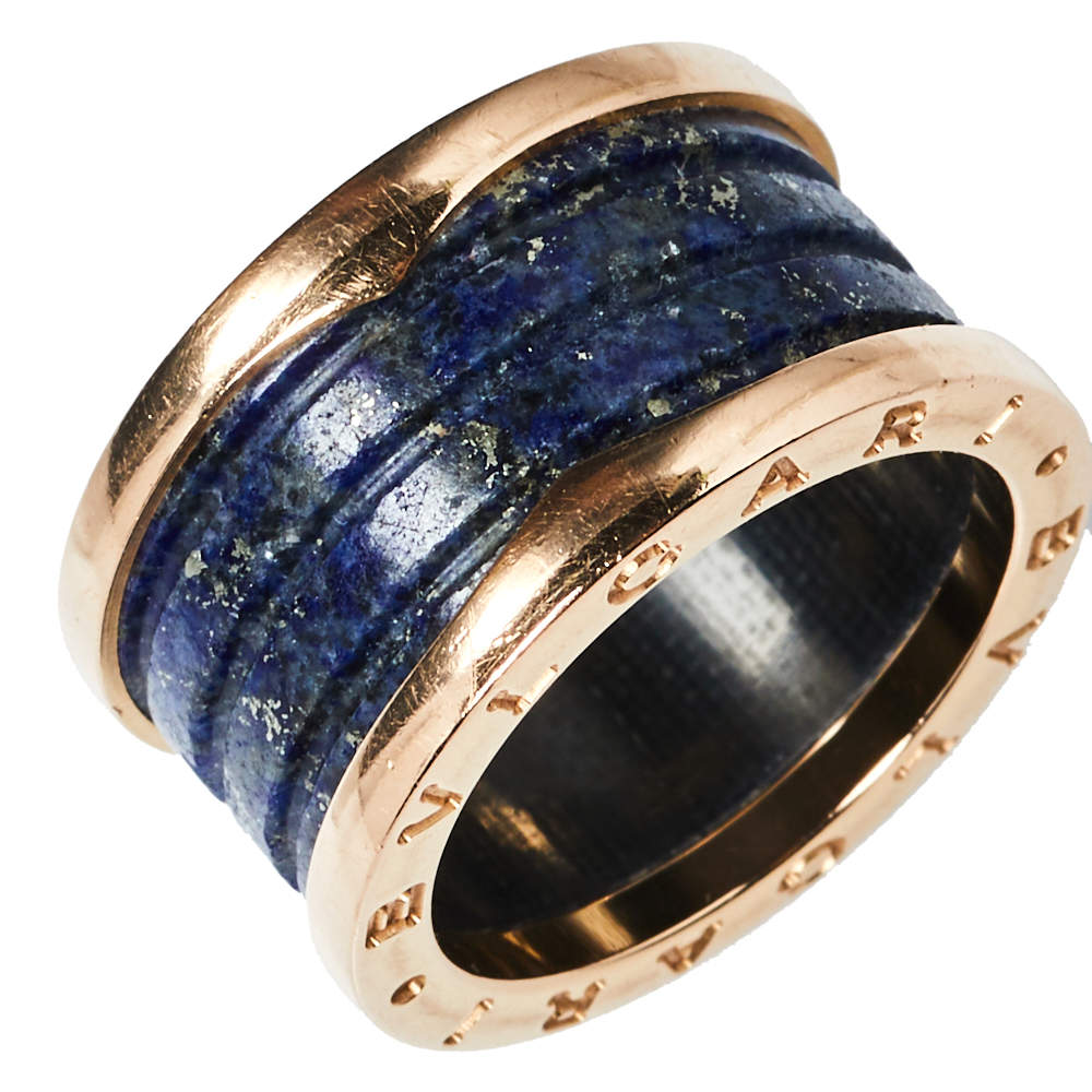 Original Bvlgari B.Zero1 Lapis Lazuli 18K Rose Gold Three Band Ring Size 54