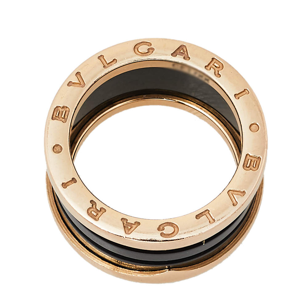 Original Bvlgari B.Zero1 Black Ceramic 18K Rose Gold 4-Band Ring Size 55