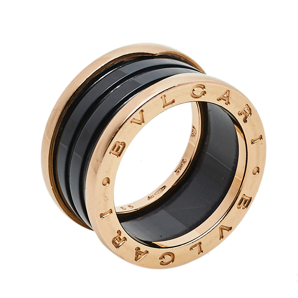 Original Bvlgari B.Zero1 Black Ceramic 18K Rose Gold 4-Band Ring Size 55