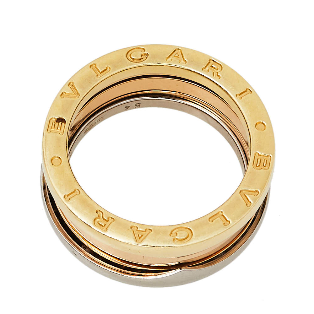 Original Bvlgari B.zero1 18K Three Tone Gold Three-Band Ring Size 54