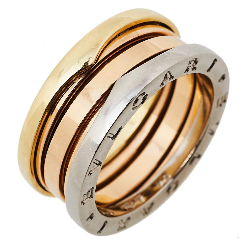 Original Bvlgari B.zero1 18K Three Tone Gold Three-Band Ring Size 54