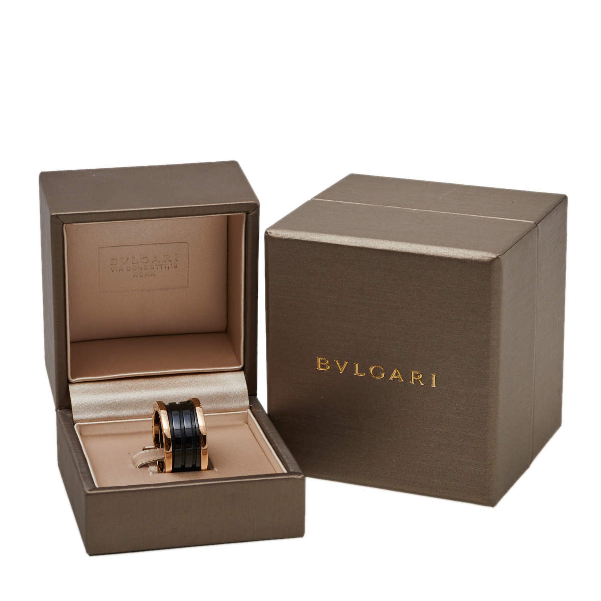 Original Bvlgari B.Zero1 4-Band Black Ceramic 18K Rose Gold Band Ring Size 55