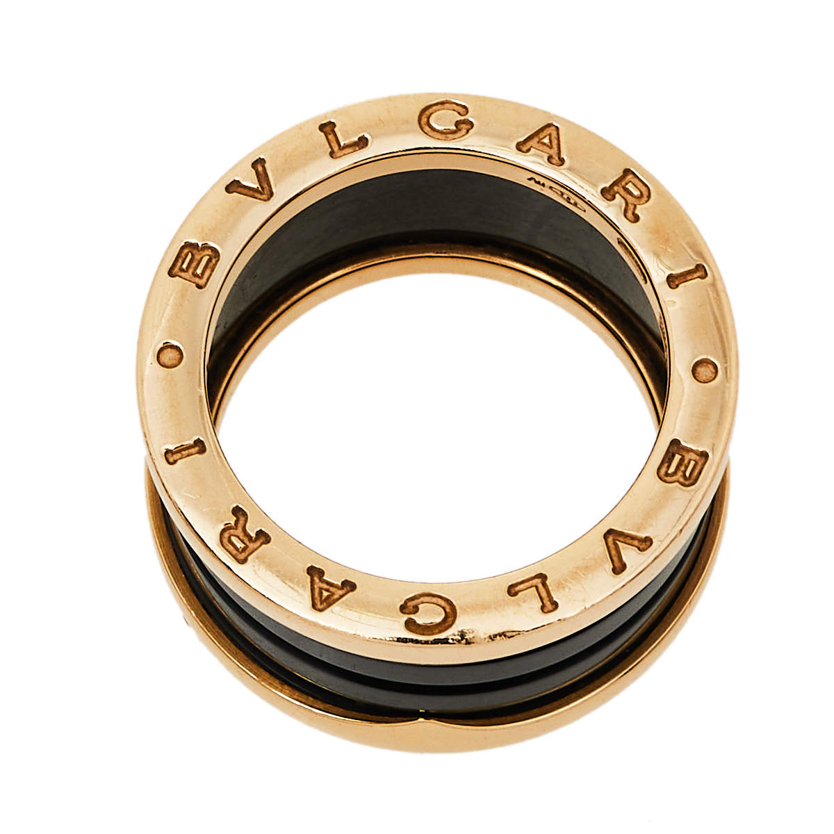 Original Bvlgari B.Zero1 4-Band Black Ceramic 18K Rose Gold Band Ring Size 55