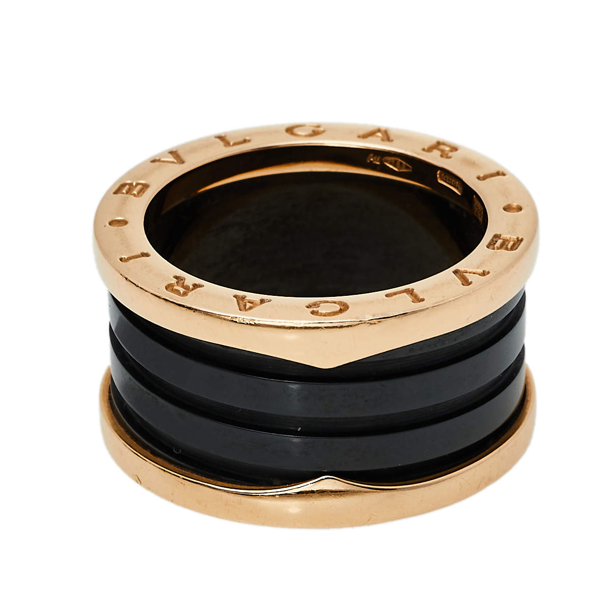 Original Bvlgari B.Zero1 4-Band Black Ceramic 18K Rose Gold Band Ring Size 55