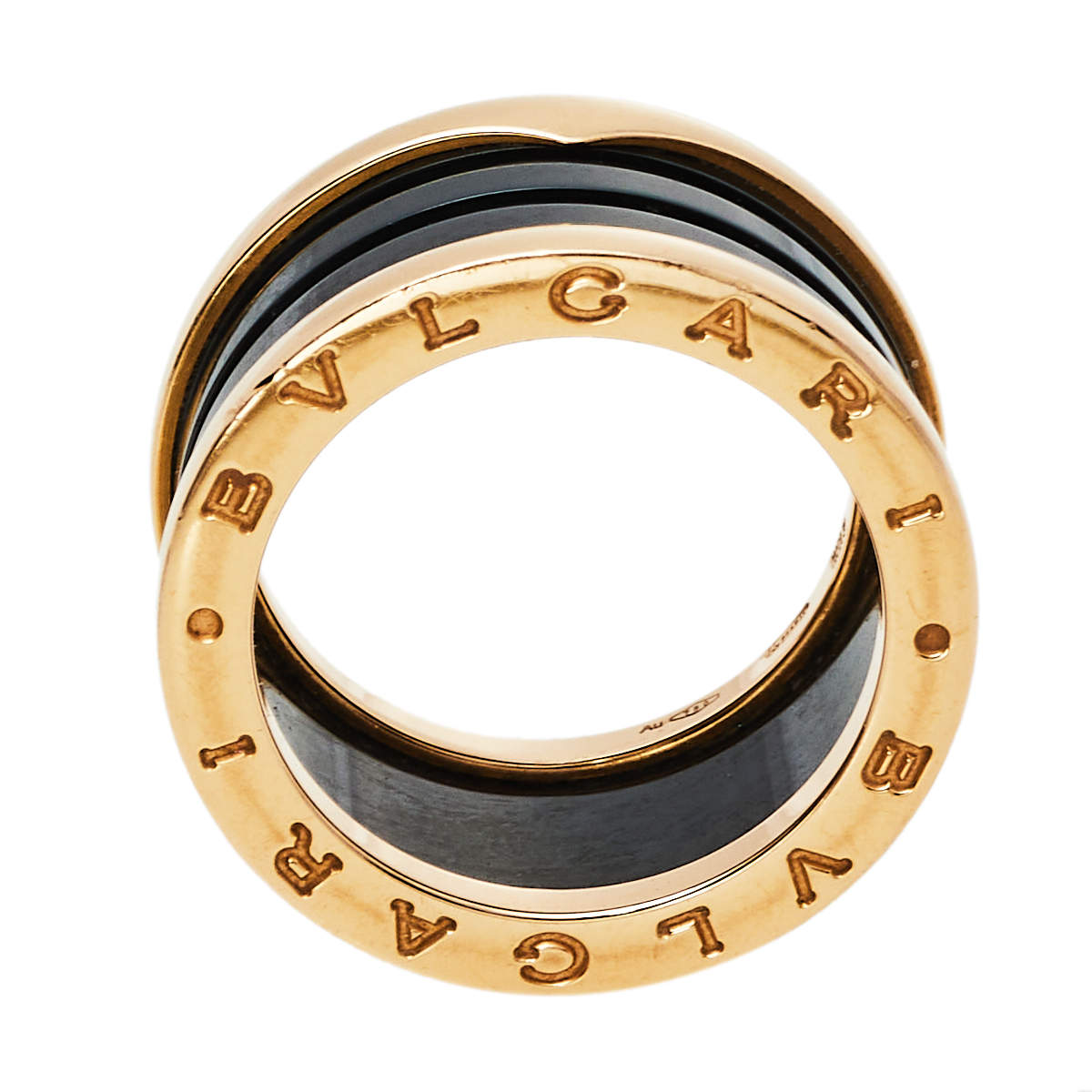 Original Bvlgari B.Zero1 4-Band Black Ceramic 18K Rose Gold Band Ring Size 55