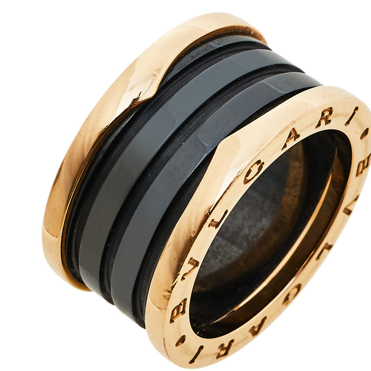 Original Bvlgari B.Zero1 4-Band Black Ceramic 18K Rose Gold Band Ring Size 55