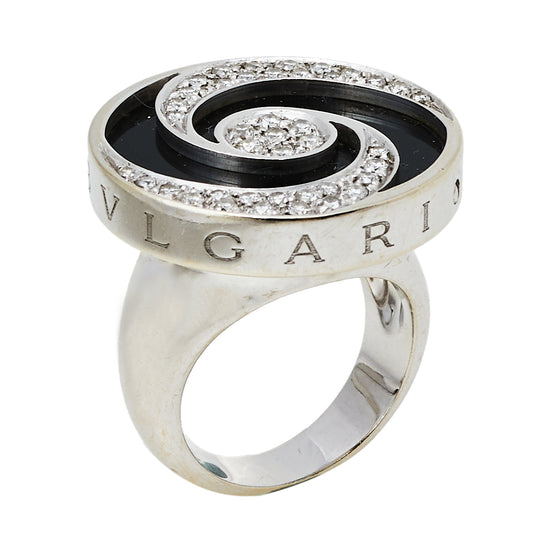 Original Bvlgari Optical Illusion Black Onyx Diamond 18K White Gold Ring Size 51