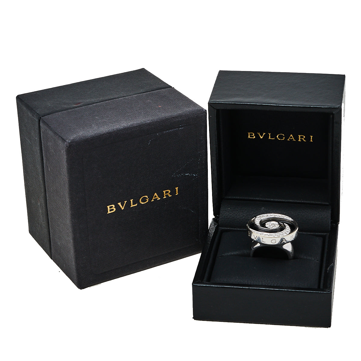 Original Bvlgari Optical Illusion Black Onyx Diamond 18K White Gold Ring Size 51