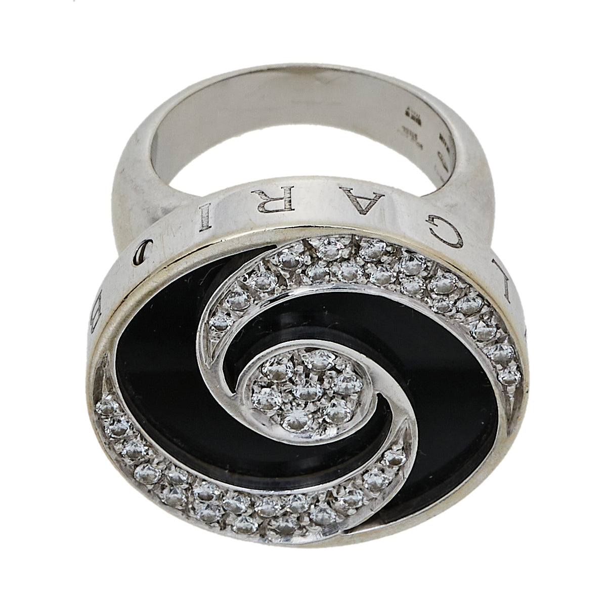 Original Bvlgari Optical Illusion Black Onyx Diamond 18K White Gold Ring Size 51