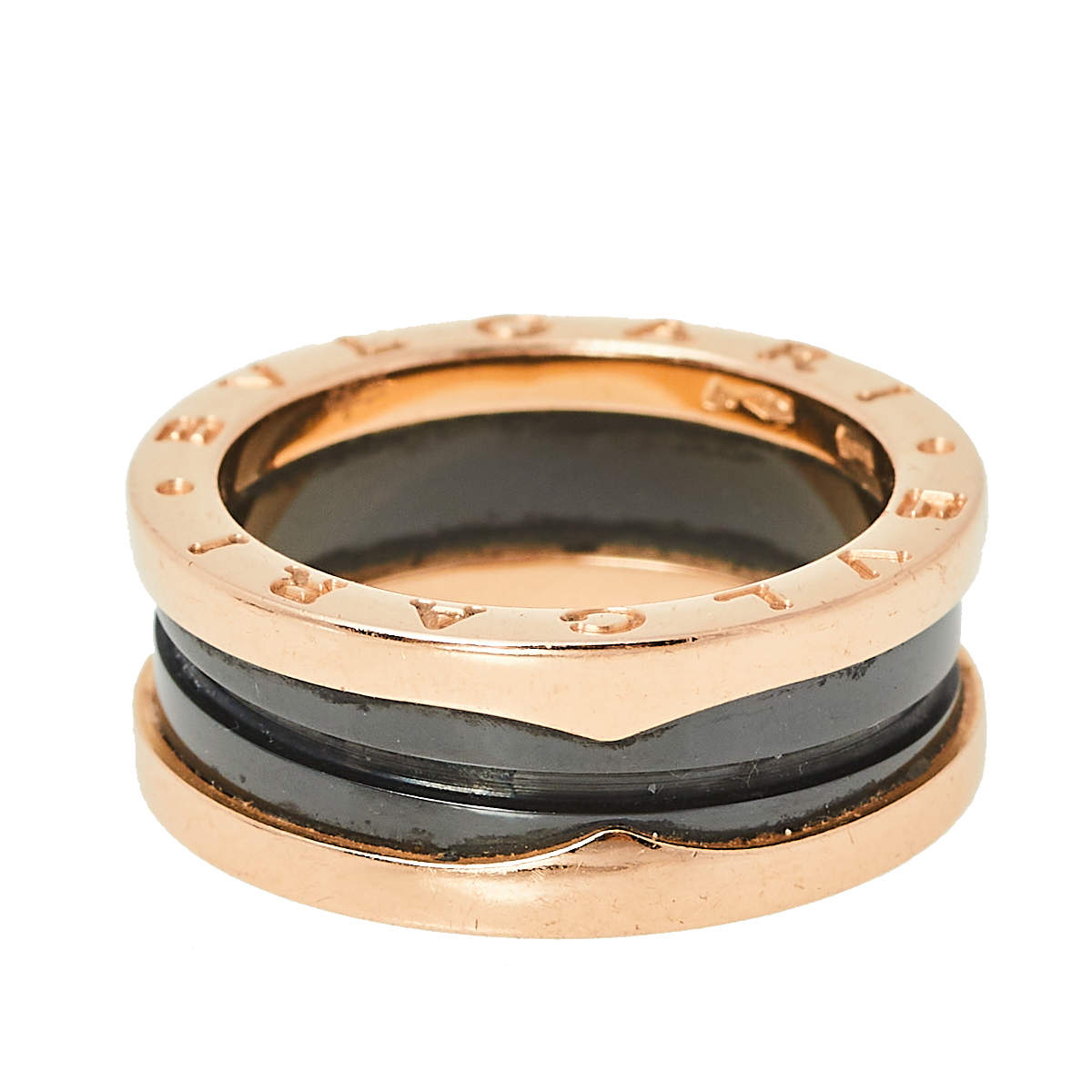 Original Bvlgari B.Zero1 18K Rose Gold & Black Ceramic Two-Band Ring Size 54