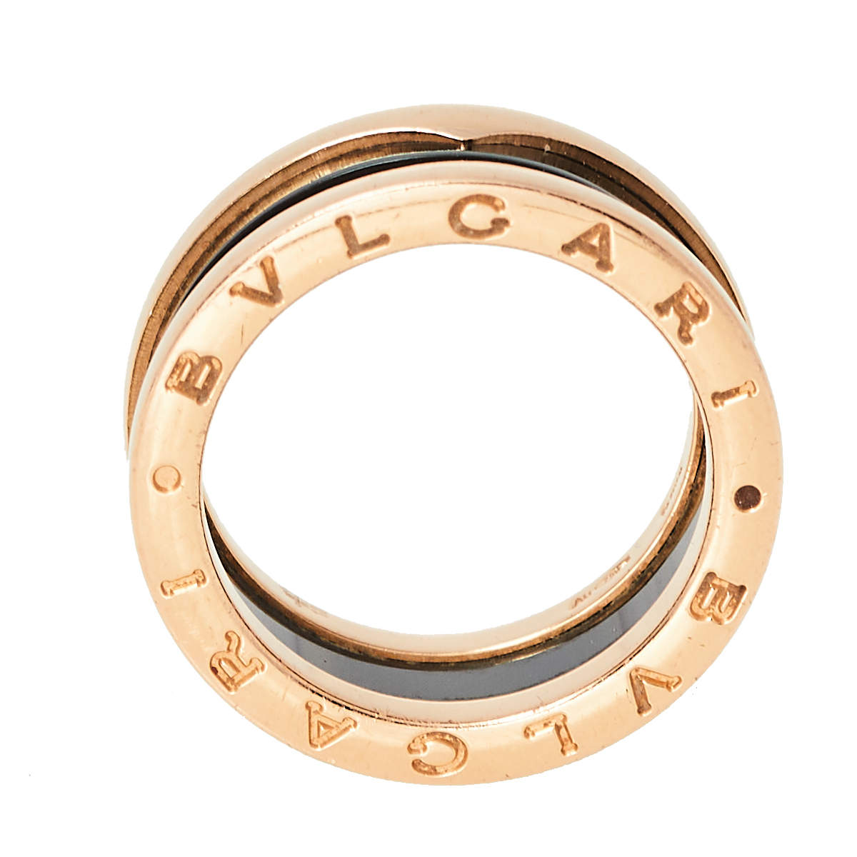 Original Bvlgari B.Zero1 18K Rose Gold & Black Ceramic Two-Band Ring Size 54