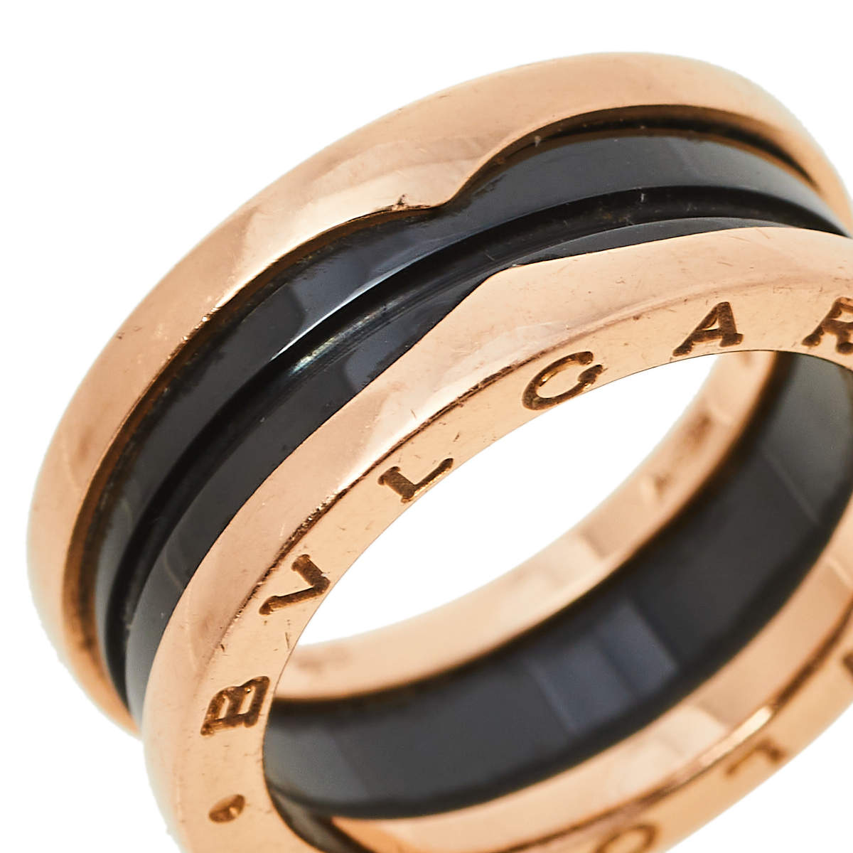 Original Bvlgari B.Zero1 18K Rose Gold & Black Ceramic Two-Band Ring Size 54