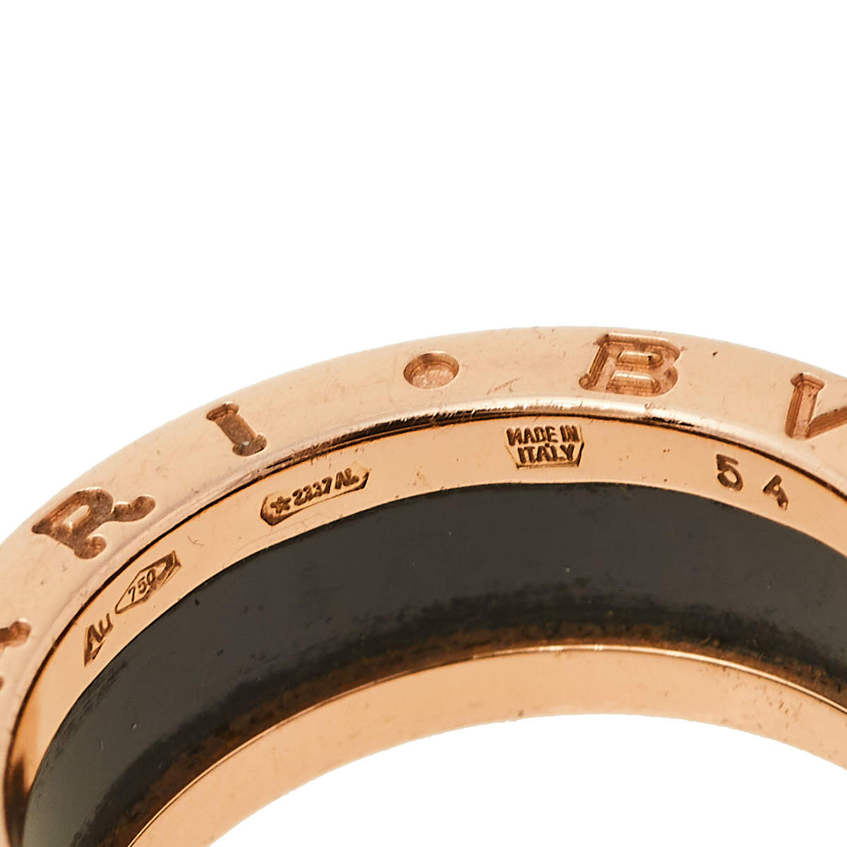 Original Bvlgari B.Zero1 18K Rose Gold & Black Ceramic Two-Band Ring Size 54