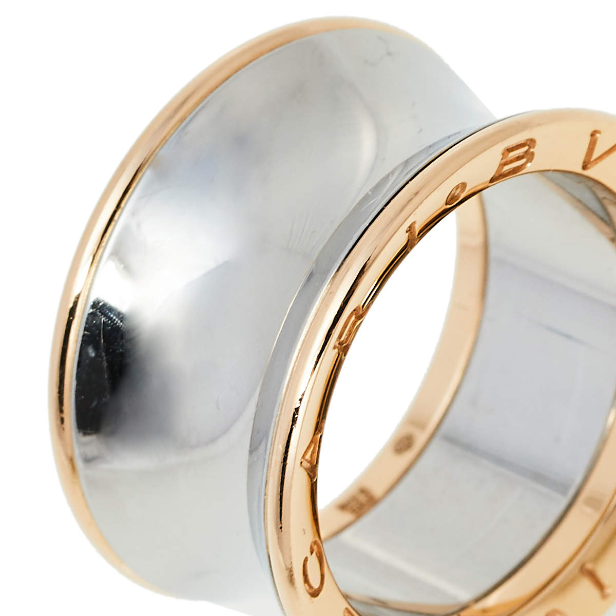 Original Bvlgari B.Zero1 Anish Kapoor 18K Rose Gold & Steel Band Ring Size 55