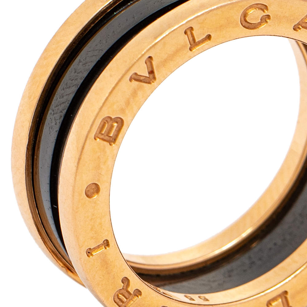 Original Bvlgari B.Zero1 Black Ceramic 18k Rose Gold Narrow Band Ring Size 55