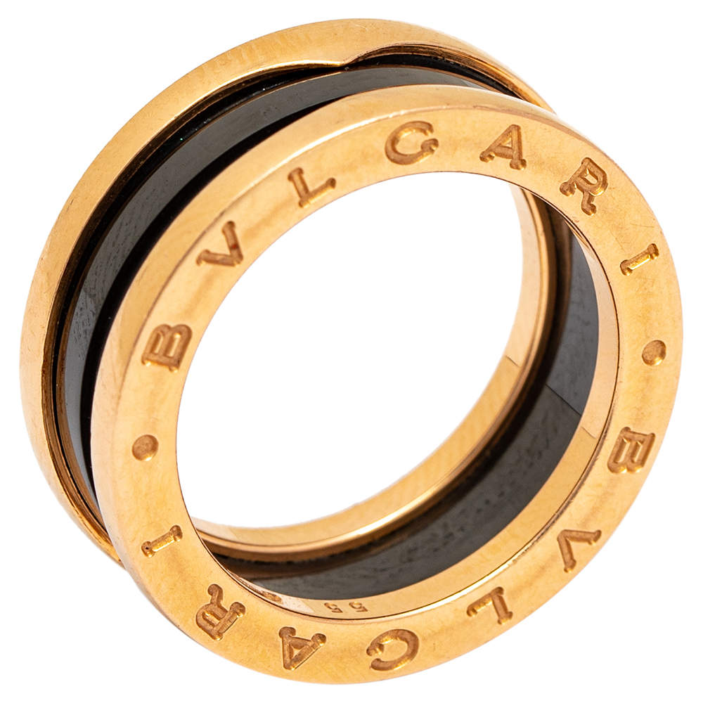 Original Bvlgari B.Zero1 Black Ceramic 18k Rose Gold Narrow Band Ring Size 55