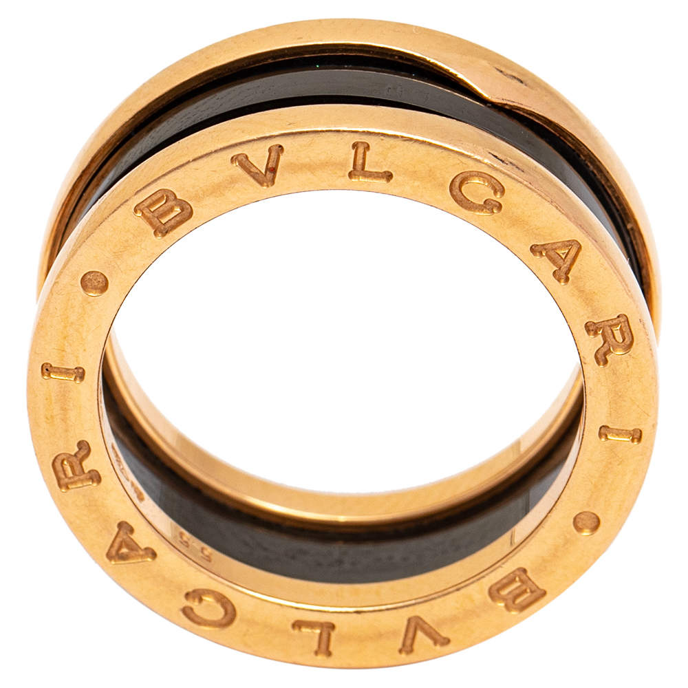 Original Bvlgari B.Zero1 Black Ceramic 18k Rose Gold Narrow Band Ring Size 55