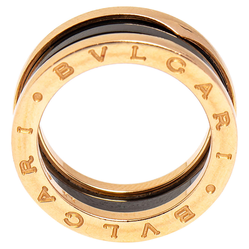 Original Bvlgari B.Zero1 Black Ceramic 18k Rose Gold Narrow Band Ring Size 55