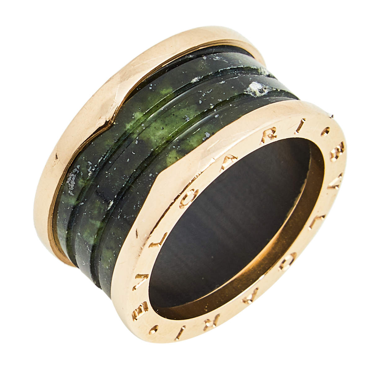 Original Bvlgari B.Zero1 Green Marble 18K Rose Gold Ring Size 58