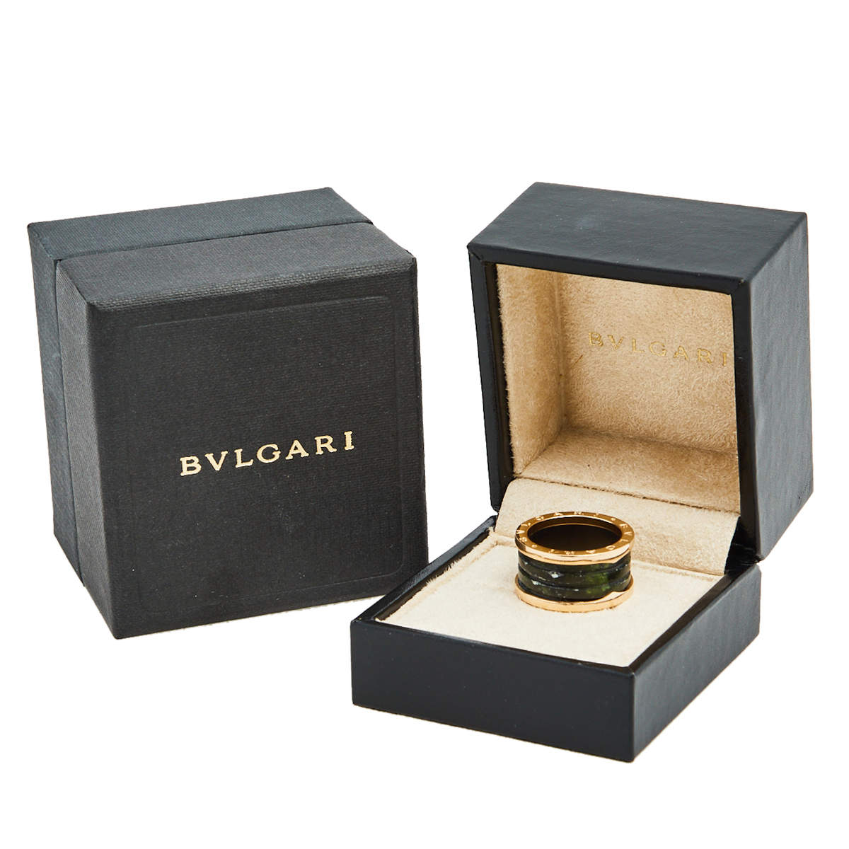 Original Bvlgari B.Zero1 Green Marble 18K Rose Gold Ring Size 58