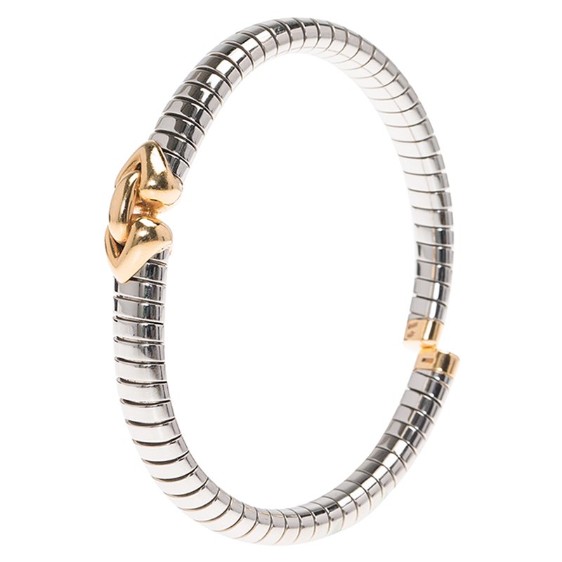 Original Bvlgari Tubogas Heart Flex Steel and Yellow Gold Bracelet Size 16