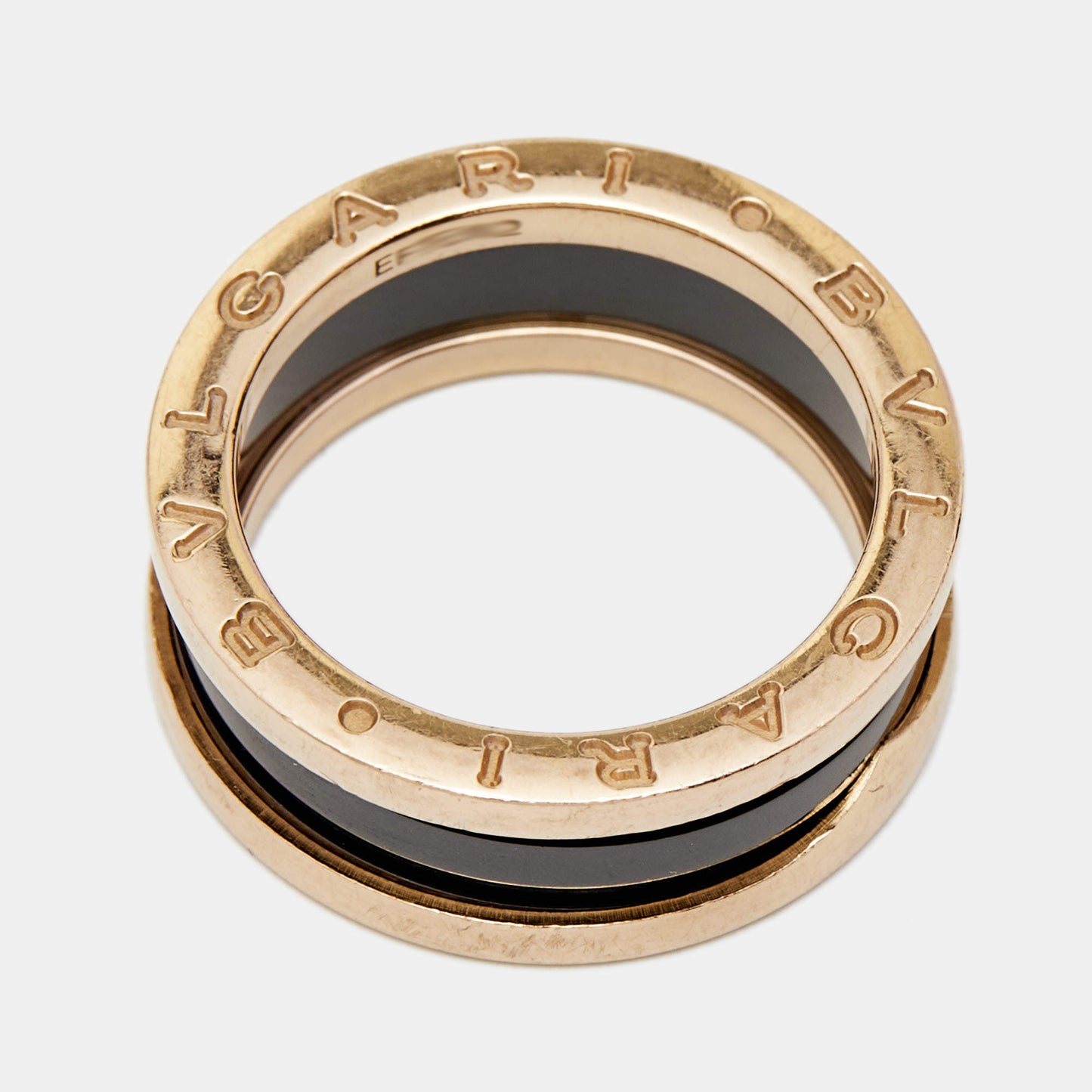 Original Bvlgari B.Zero1 Black Ceramic 18K Rose Gold Two-Band Ring Size 56