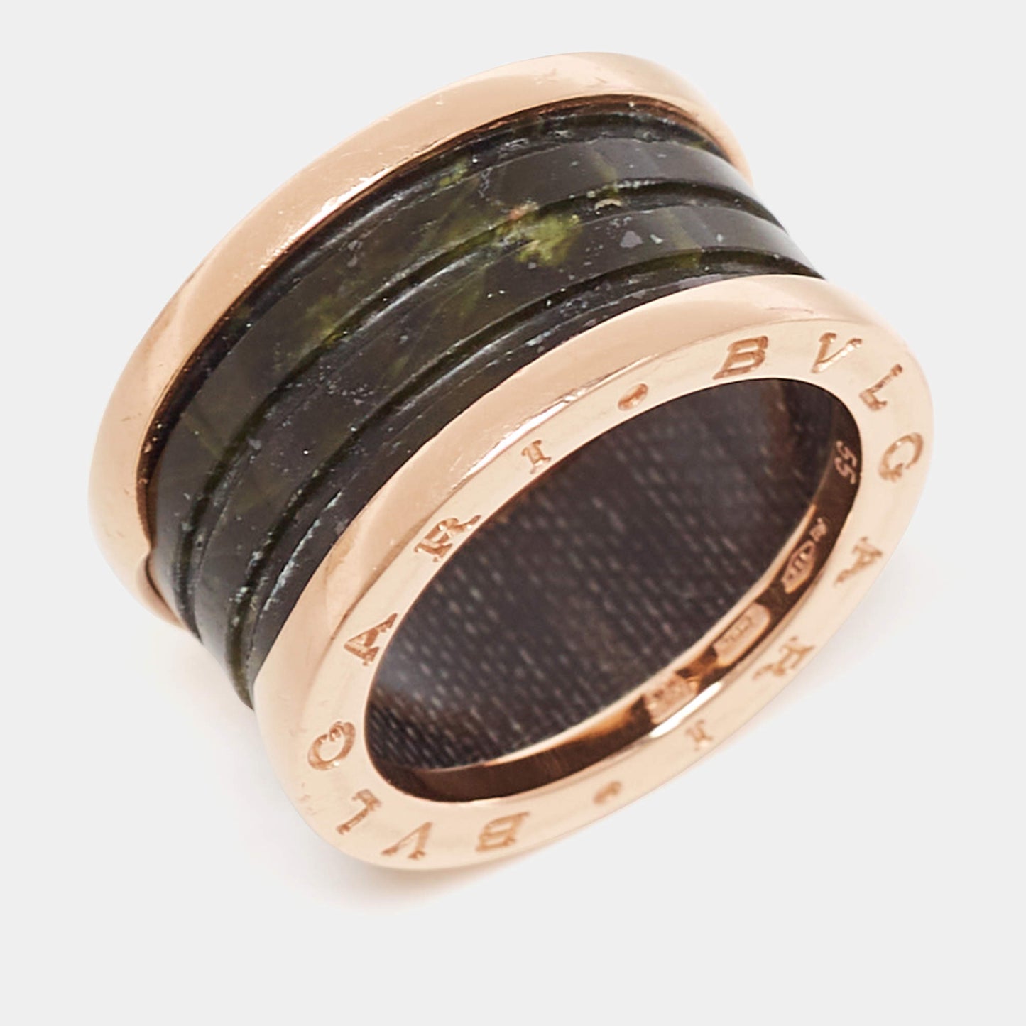 Original Bvlgari B.Zero1 Green Marble 18K Rose Gold 4-Band Ring Size 55