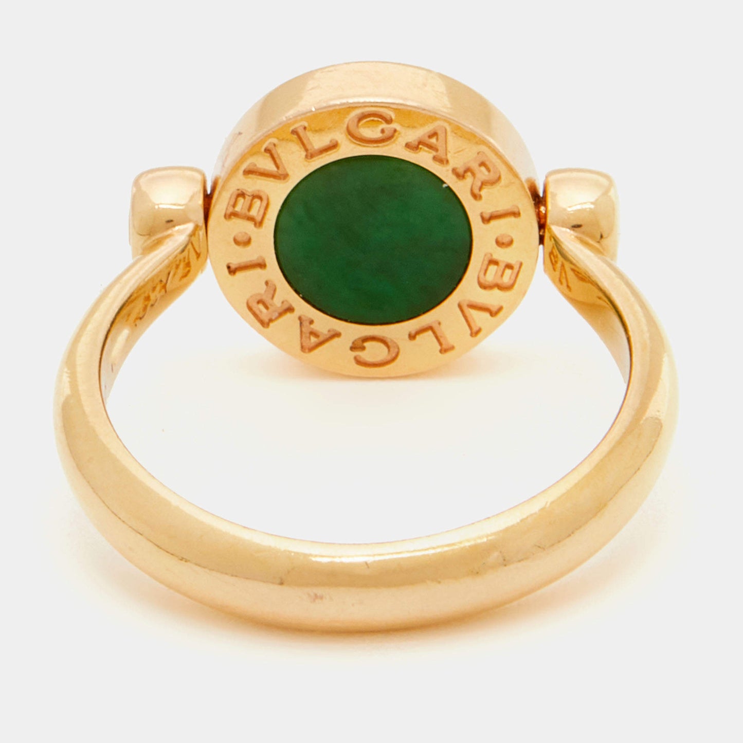 Original Bvlgari Bvlgari Jade Diamonds 18k Rose Gold Flip Ring Size 53