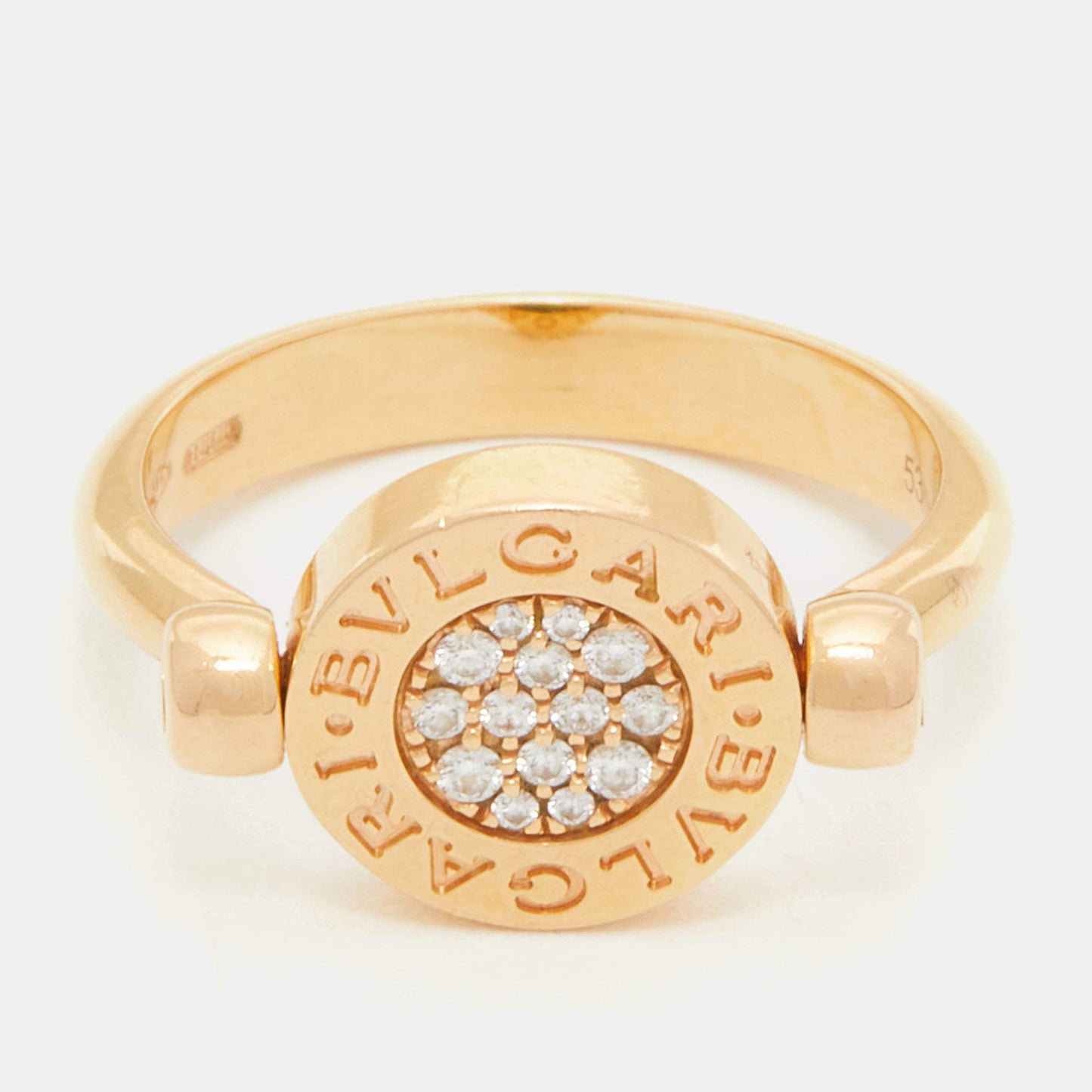 Original Bvlgari Bvlgari Jade Diamonds 18k Rose Gold Flip Ring Size 53