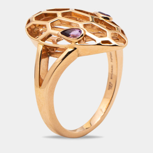 Original Bvlgari Serpenti Seduttori Amethyst 18k Rose Gold Ring Size 55