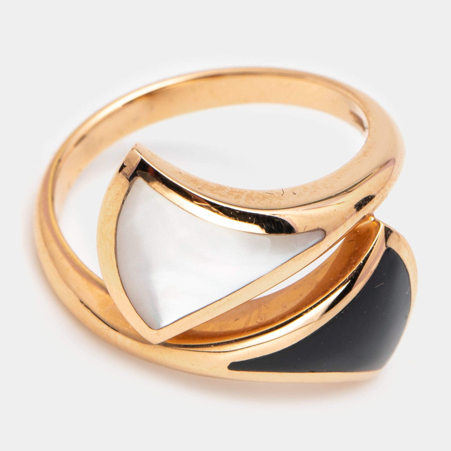 Original Bvlgari Divas' Dream Onyx Mother of Pearl 18k Rose Gold Ring Size 54